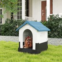 Hundehütte für den Außenbereich für kleine und mittelgroße Hunde, 64,5 x 57 x 66 cm, weiß und blau