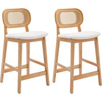 Juego de 2 Taburetes de Bar Madera Tapizado Cuero Sillas de Bar con Respaldo de Rattán Sillas de Mostrador para Isla de Cocina, Beige, Wahson