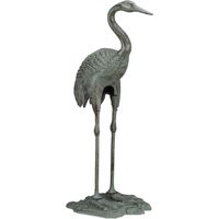 2x Statua da Giardino a Gru, Resistente Ghisa da Interno Esterno, Scultura Decorativa HxLxP 75 x 35 x 22 cm, Verde