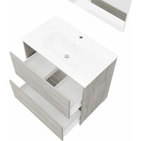 Bodenstehender Badezimmerschrank 80 cm aus grauem Eichenholz mit Waschbecken und Spiegel – Francia - mit Kolonne Spiegel und LED Lampe - Accessorio: Con specchio e lampada LED