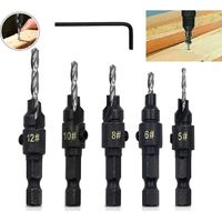 5pcs Woodworking Countersink Drill Bits Hole Opener Set Hexagon Screw Hardware Tool