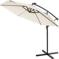 KINGSLEEVE® Ampelschirm LED Beleuchtung UV Schutz 80+ Solar Ständer Schutzhülle 350cm Groß Kurbel Balkon Terrasse Gartenschirm Sonnenschirm creme