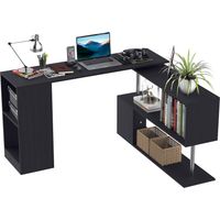 Scrivania angolare salvaspazio con ripiano a S, legno, 140x120x78 cm, noir