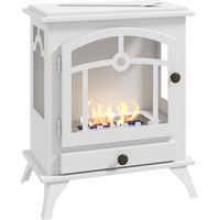 Estufa de Bioetanol de Pie con Tanque de 0,9 L Apagallamas de Acero Inoxidable Tiempo de Combustión 3H 45x28x54cm Blanco