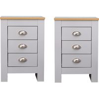 FURNITURE HMD 3 Drawers Bedside Table Set of 2,Grey Nightstand