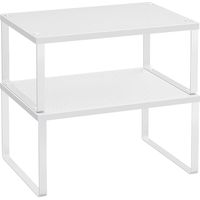 Lot de 2 - Étagère à Épices - Support de Rangement - Empilable et Extensible - Pour Cuisine et Cellier - Blanc - 35x18x20 cm