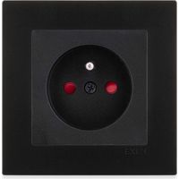 Prise de courant complète 2P+T noir avec obturateurs, cadre simple noir métallisé Série KARELL 16A 250V EXEN