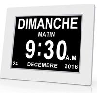White 8inch LCD Horloge Numérique Calendrier avec Date, Jour Et Heure Alzheimer Cest pour Les Parents, Grands Parents Et Enfants