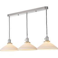 Dar Hadano Suspension Hadano à 3 barres lumineuses, finition chrome antique et céramique, abat-jour peu profond