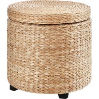 Sitzhocker mit Stauraum Hocker mit Deckel. Runder Fußhocker Sitzwürfel Aufbewahrungsbox Polsterhocker mit Beine. 43 x 43 x 43 cm Khaki