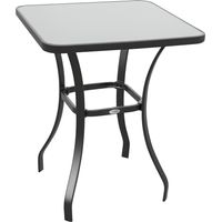 Table de jardin bistro carrée en verre trempé et métal noir, 68,5 × 68,5 × 84 cm