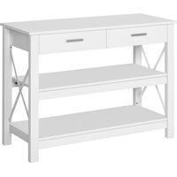 Mesa Consola Mesa de Recibidor Entrada con 2 Cajones y Estantes Inferiores Marco Metálico 105x40x76 cm Blanco