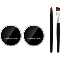 Lot waterproof gel eye-liner 2 flacons + 2 pinceaux, maquillage yeux longue tenue teinte noir marron.