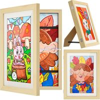 Cadre photo interchangeable pour enfants, cadre photo magnétique flip top, cadre photo d'art pour enfants 35x28.5x4cm - Naturel
