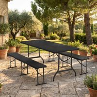 Table de camping pliante noire, table de 180 cm + 2 bancs, peut accueillir de 8 à 10 personnes, convient pour le jardin/la terrasse/le camping