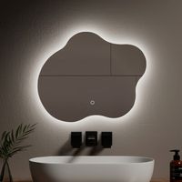 EMKE Espejos de baño con luz, Espejo de diseño Irregular, Interruptor táctil Antivaho, 3 Colores Regulables - 60 x 50 cm
