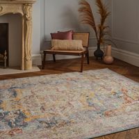Flores Azin FR01 Traditional Bordered Elegant Medallion Rug in Multi X-Large 200x290 cm (6'7"x9'6")