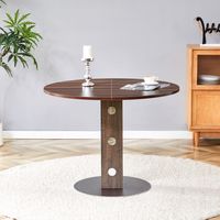 Mesa de comedor redonda de 100x76 cm con espacio de almacenamiento, MDF y metal, acabado en nogal