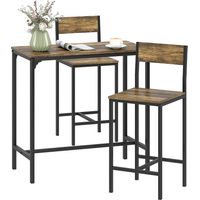 Bar Table and Stools Set, Kitchen Table and 2 Chairs with Backrest, Footrest