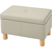 Baúl almacenaje dormitorio 33L tapizado PU banco patas madera 60x38x40 cm gris claro