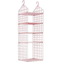 Plastics Closet Organizer Clothes Rack, 5 Compartments/Mesh, Foldable Hanging Storage Closet Shelf for Bags, Shoe Clothes Closet Organizer, Pink