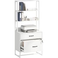 Mueble Archivador con Estantería 2 Cajones Encimera para Impresora Cerradura para A4 Letter Legal Blanco