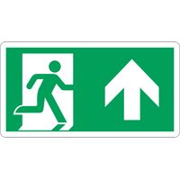 Panneau ISO 7010 Sortie d’urgence en forme de flèche vers le haut - Taille : 300160 - Matériau : aluminium luminescent - Material: Rigid PVC - Size: 150300