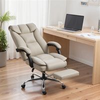 Silla de Escritorio con Reposapiés Respaldo Reclinable Acolchado Grueso Tapizada en Cuero Sintético Caqui