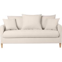 Canapé convertible scandinave 3 places en tissu effet velours beige et bois clair LOUISE