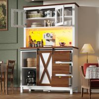 Armadio alto, buffet da cucina, credenza da sala da pranzo, con illuminazione LED, porta scorrevole, tre cassetti e controllo tramite app - 104x40x180 cm - Bianco