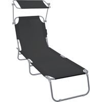 VOUNOT Folding Sun Lounger with Adjustable Backrest and Sunshade Sun Bed, Black