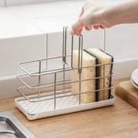 Multifunctional 304 Stainless Steel Kitchen Sink Sponge Holder Sink Organizer Dish Drainer Tray Soap Dish Adjustable Hanging Board