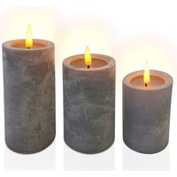 Relaxdays LED Kerzen, 3er Set, mit Timer & flackernder Flamme, warmweiß, Betonoptik, flammenlose Stumpenkerzen, grau