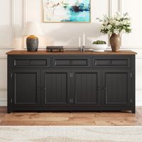 Buffet 160x35x76 cm avec 3 tiroirs, 4 portes et étagères réglables, noir