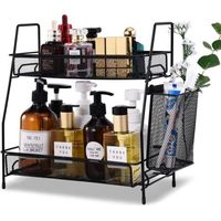 Organiseur de comptoir de salle de bain, organiseur de chambre à coucher, étagère à épices de comptoir de cuisine avec petit panier (noir)