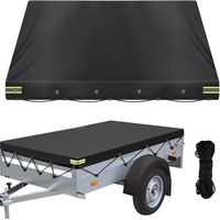 Bâche De Remorque, Bache pour Remorque Plate 214 x 122 x 13 cm, Bâche de Protection Plate Remorque en 600D Tissu Oxford, Bâche de Couverture avec 8m Corde Indéchirable, Noir