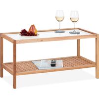 Relaxdays Table d'appoint, console en bois de noyer et verre, H x L x P : 40 x 80 x 40 cm, pour salon, nature