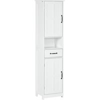 Colonne bagno in legno bianco 40x30x164 cm avec casier, tiroir et étagère