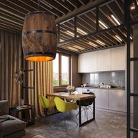 Retro Holz Weinfass Hängeleuchte E26, Fasslampe Rustikale Fasslicht Hängelampe Pendelleuchte Wohnzimmerlampe Deckenpendelleuchte für Bar Cafe Living Dining