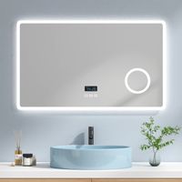 EMKE Specchio Bagno con Luce 100 x 60 cm, con Interruttore Tattile e Bluetooth e Antiappannamento e Orologio e 3 Volte Lente D'ingrandimento, Luce Dimmerabile e Variabile