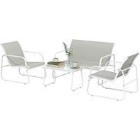 Canapé 2 places + 2 fauteuils jardin extérieur avec table verre trempé gris clair 4 pièces