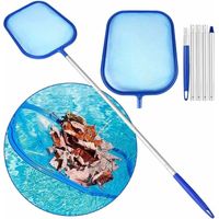 BRAVIX Épuisette de surface, écumoire de feuilles avec poignée en aluminium – avec gants – maille fine – pour piscines, étangs, fontaines, aquariums