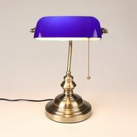 Glas Banker Schreibtischlampe traditionelle europäische klassische Bronze Finish Basis E27 Vintage Tischleuchte für Büro Bibliothek Studierzimmer Arbeitszimmer Schlafzimme (Tiefblau)