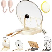 Kitchen Pot Lid Storage Rack, Pot Lid Holder With Tray, Lid Holder While Cooking, Lid And Spoon Rest, Multifunctional Kitchen Organizer Stand for Stove Top (Beige,Single-layer)