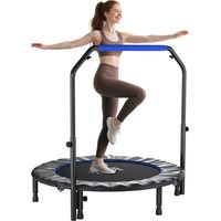 Trampolín de Fitness Adultos Ø122 cm, Cama Elástica Plegable con Mango Ajustable de 4 Niveles Negro y Azul