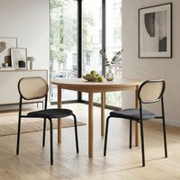 Lot de 2 Chaises de Cuisine et Salon Style Moderne en Rotin (Cannage) et Métal Siège Rembourré Dossier ergonomique Noir