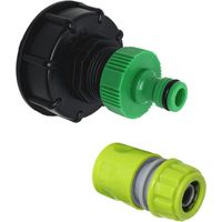 Raccordo S60x6 con raccordo rubinetto a sgancio rapido da 1", per serbatoio IBC, raccolta acqua piovana da 1000 litri (raccordo da 1" da 90 g più raccordo per tubo flessibile a 4 punti)