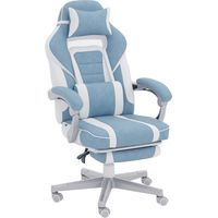 Silla Gamer Reclinable con Altura Ajustable Reposapiés Retráctil Soporte Lumbar y Reposacabezas Desmontable Azul