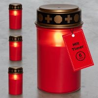 Lampe funéraire LED Novaliv sans batterie ni minuterie 6/18 rouge 4x brûleur permanent effet LED scintillant incl. Bougies funéraires à piles