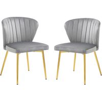 FIXIMASTER Lot de 2 Chaises de Salle à Manger et Cuisine en Velours, Rembourrées Ergonomiques, Pieds Dorés - Gris